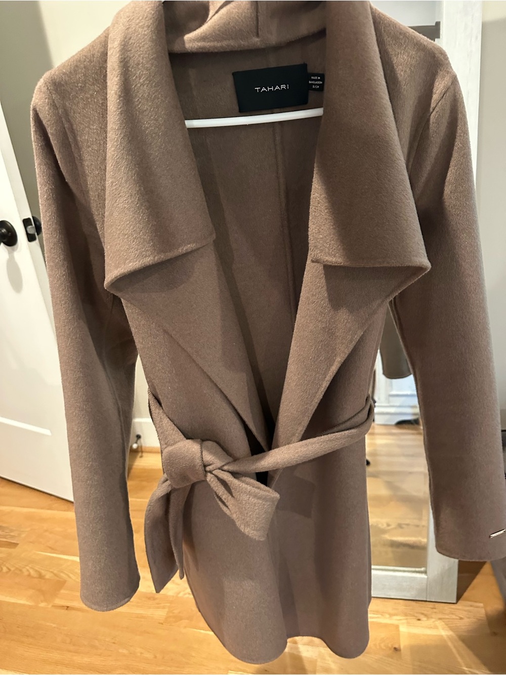 Tahari Taupe Belted Wrap Trench Coat